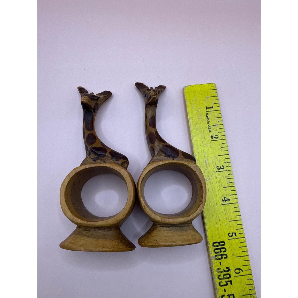 Wooden Giraffe Napkin Rings Set of 2, Carved Animal‎ Home Decor - Picture 6 of 10
